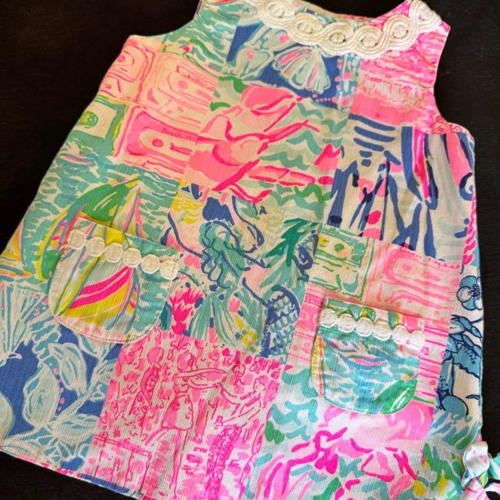 Lilly Pulitzer Pink and Blue Patchwork Kids Dress with diaper cover. Adorable!!!